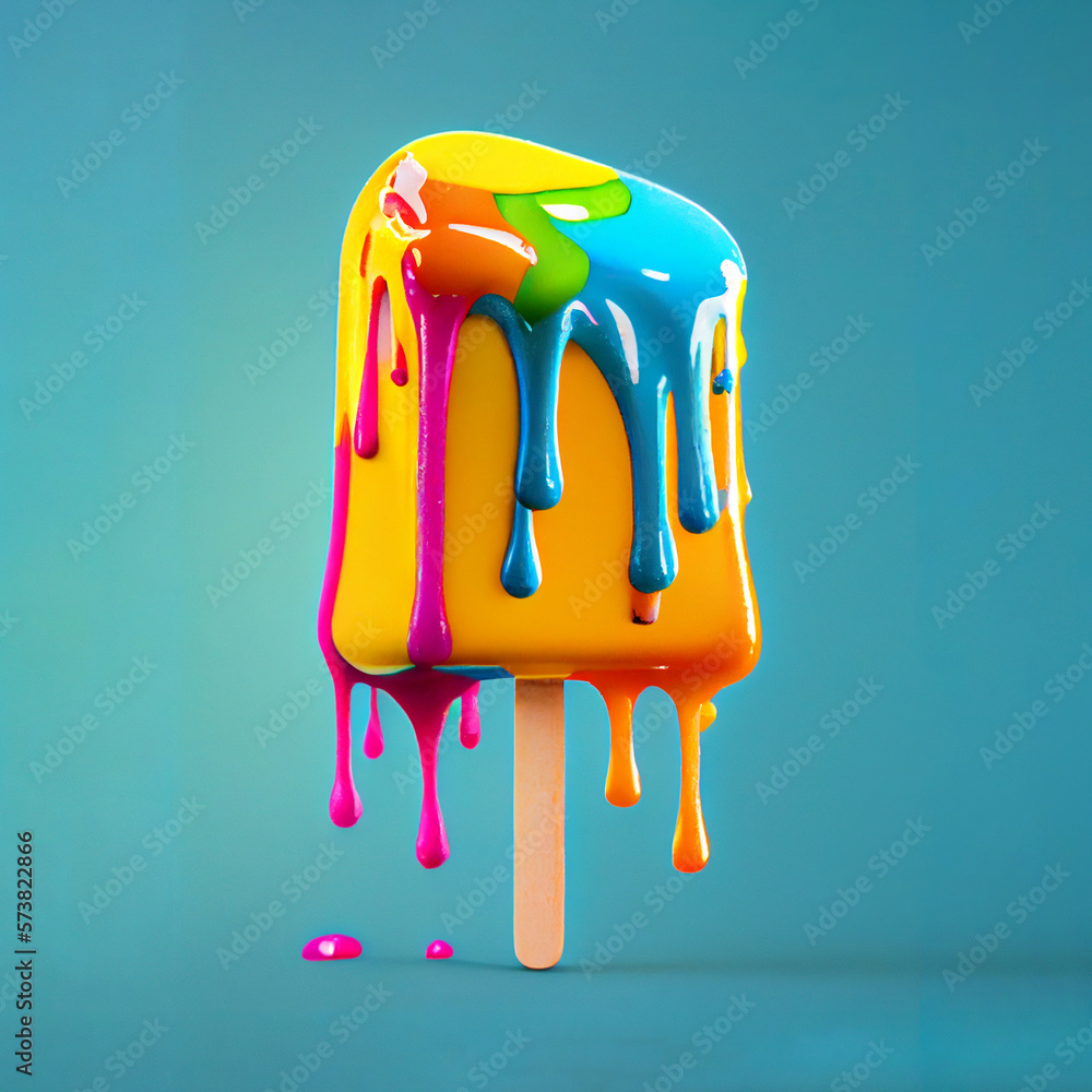 popsicle in colored melting glaze on a blue background