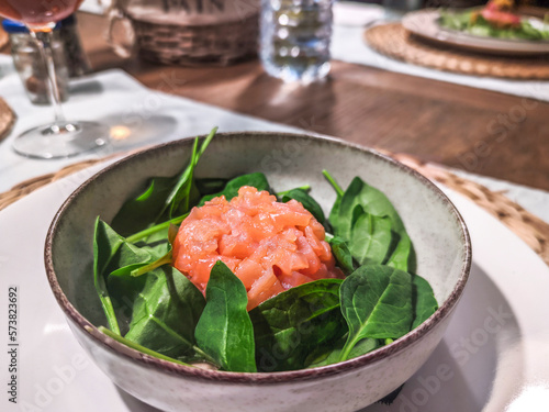 healthy food salad with tartare with tuna