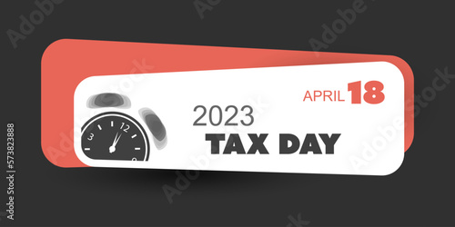 Retro Style Horizontal Tax Day Reminder Concept Banner with Ringing Clock for Web Design - USA Tax Deadline Due Date for IRS Federal Income Tax Return: 18th April, Year 2023 - Vector Template