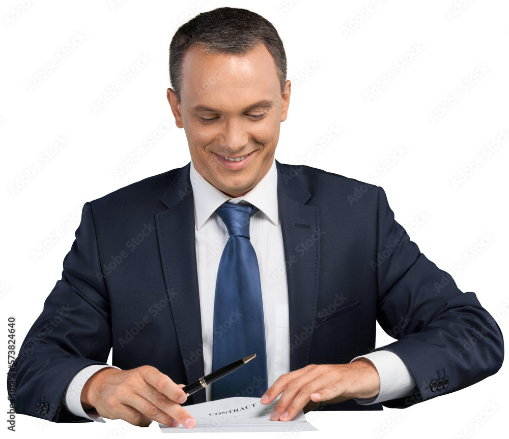 Portrait of a Confident Businessman with Pen and Documents Portrait of a Confident Businessman with Pen and Documents