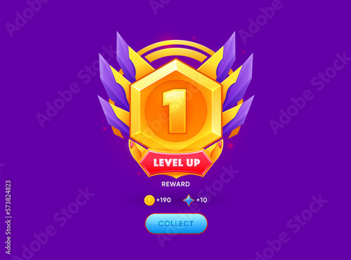 Level up banner. Gaming task complete prize,