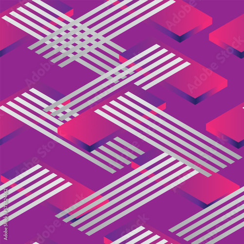 Neon bright pink seamless abstract background in isometry. Vector graphics.