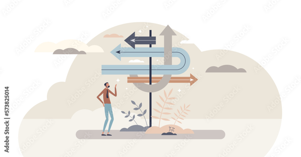 Business advice and expert consultation for direction tiny person concept, transparent background. Company strategy guidance and help to solve development and future goal questions illustration.