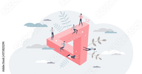 Impossible challenge as business problem without solution tiny person concept, transparent background. Complexity and hopeless struggle for company teamwork project illustration. No way for success.