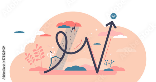 Self discipline control as determination behavior flat tiny persons concept, transparent background. Confidence and willpower to go further after difficulties and obstacles illustration.