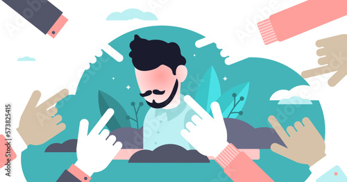 Shame illustration, transparent background. Flat tiny negative emotion person concept. Unpleasant self conscious, withdrawal, distress, exposure, mistrust.