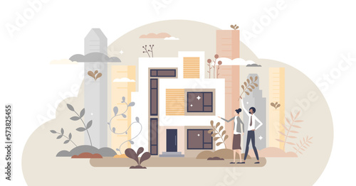 Sustainable architecture as modern ecological buildings tiny person concept, transparent background. Nature protection with green houses and modern city development illustration.