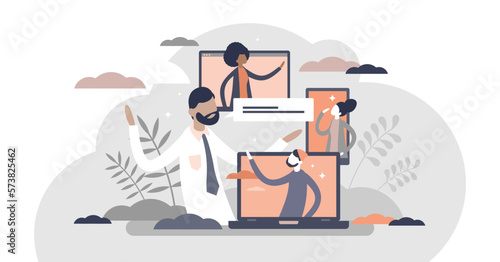 Virtual communication as social message chat talk tiny persons concept, transparent background.Media wireless technologies for digital phone and video process illustration.