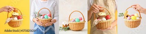 Collage of baskets with pai...