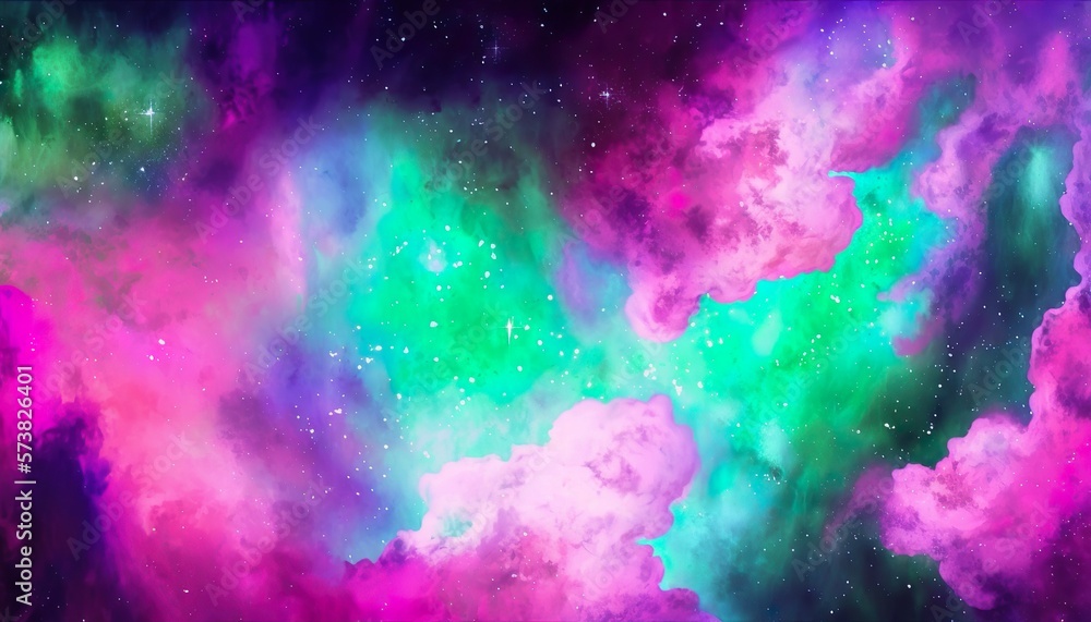 Dark Space Colorful Watercolor Background, Neon Landscape with a Beautiful Watercolor Effect Created with Generative AI technology