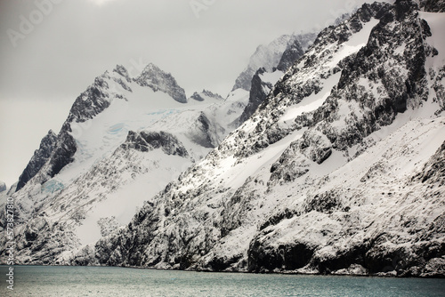 View of snowy mountains, Larson Harbor, South Georgia photo