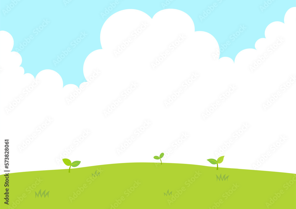 Sprouts with sky. Spring background.