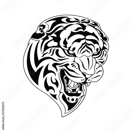 angry white tiger vector black and white. photo