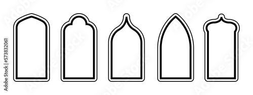 Collection Islamic windows and arches outline. Arabic arch vector vector silhouette. Ramadan kareem icon PNG.