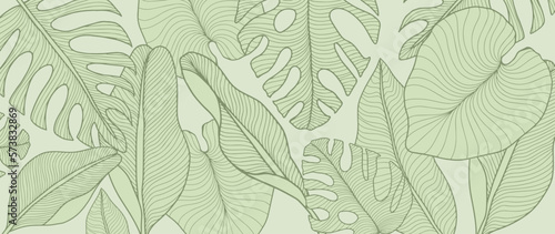 Green tropical vector illustration with palm leaves, monstera, banana leaves for decor, backgrounds, covers, designs