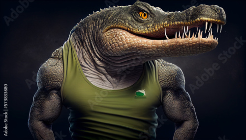 Portrait of fitness athlete crocodile wearing sport cloth  generative ai