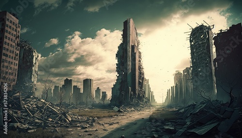 A City in Ruins: A Post-Disaster View of a Devastated Urban Landscape, AI generative