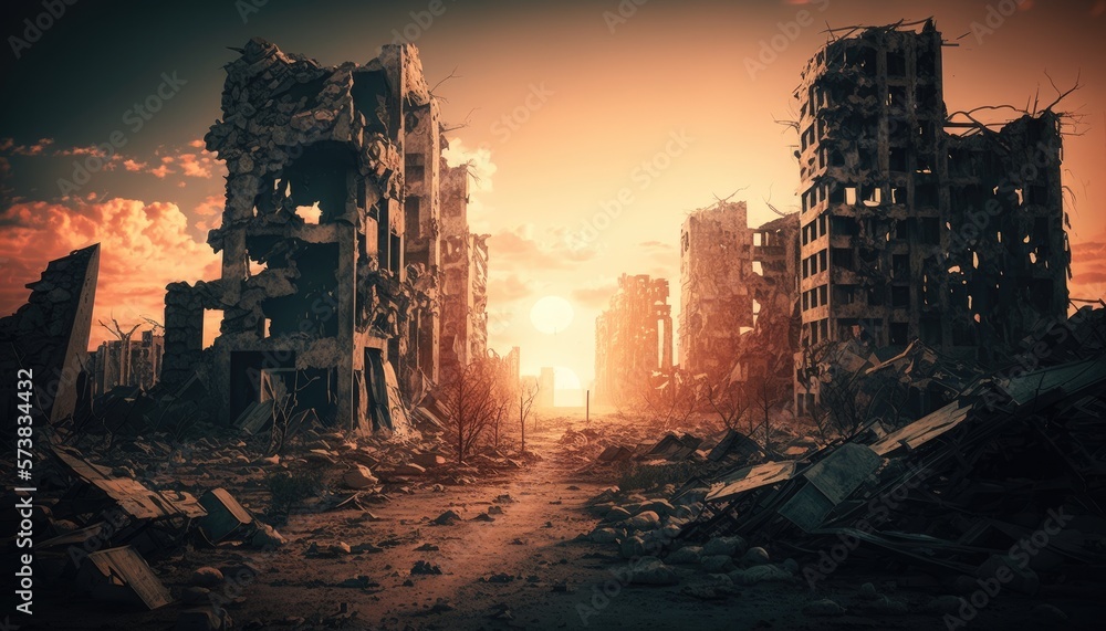The Last Days: A View of a City in Ruins After an Earthquake, AI generative