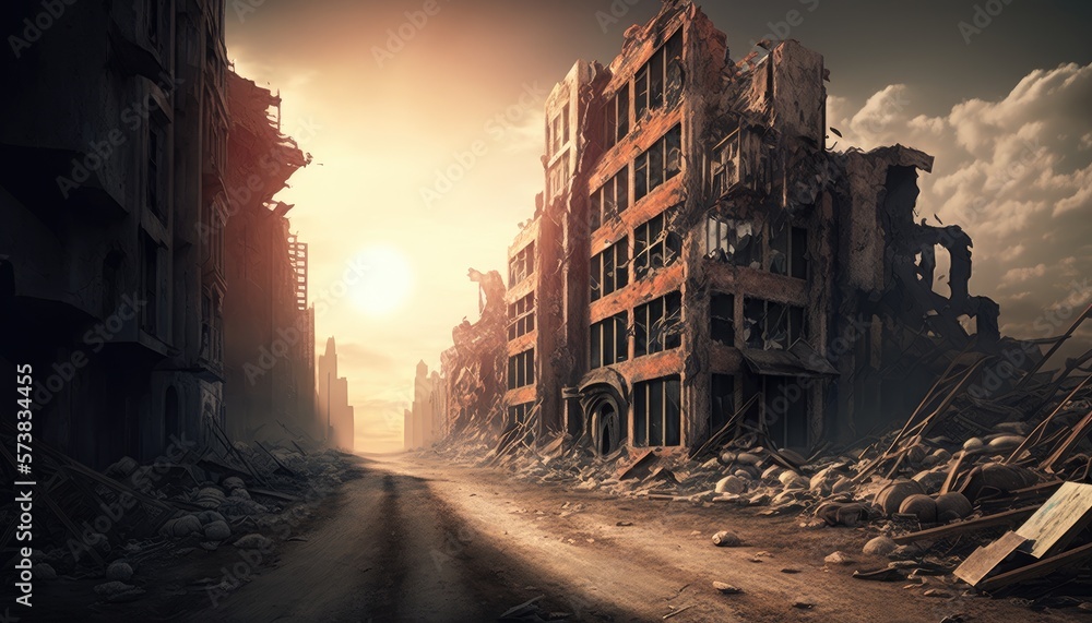 The Ruins of an Era: A View of a City Destroyed by an Earthquake, AI generative