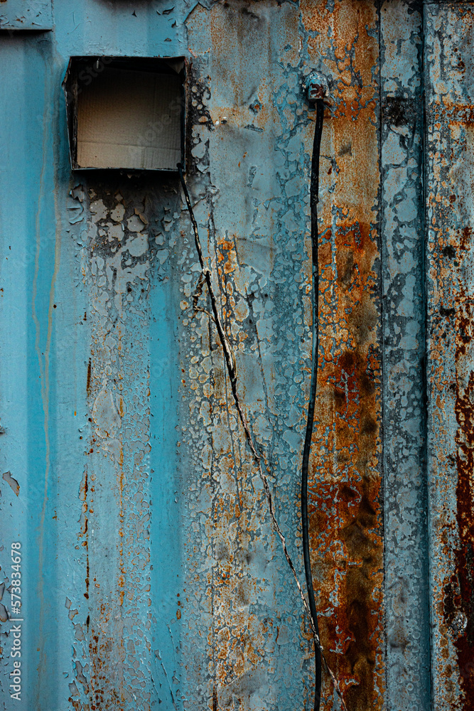 Old and rusty surface of a blue container, Daegok, South Korea Old and rusty surface of a blue container, Daegok, South Korea