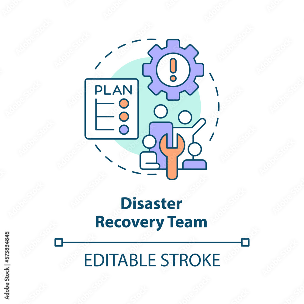 Disaster recovery team concept icon. Effective disaster recovery plan abstract idea thin line illustration. Isolated outline drawing. Editable stroke. Arial, Myriad Pro-Bold fonts used Disaster recovery team concept icon. Effective disaster recovery plan abstract idea thin line illustration. Isolated outline drawing. Editable stroke. Arial, Myriad Pro-Bold fonts used