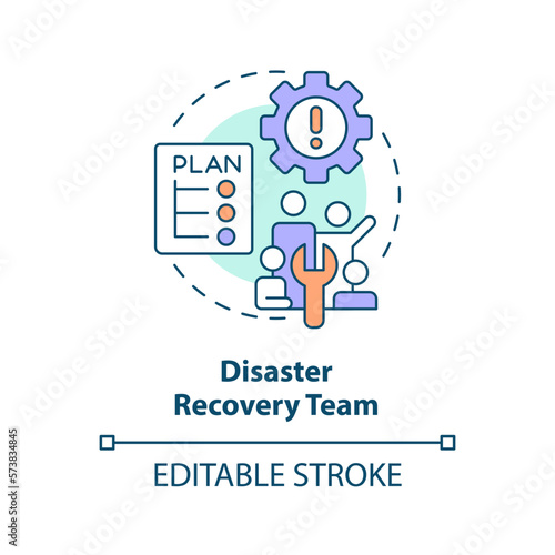 Disaster recovery team concept icon. Effective disaster recovery plan abstract idea thin line illustration. Isolated outline drawing. Editable stroke. Arial, Myriad Pro-Bold fonts used