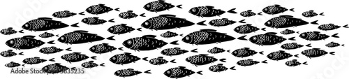 Decorative flock of fish. Element for your design. Logo template. Vector illustration.