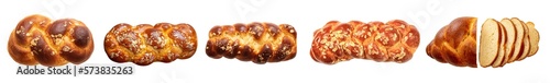 Photos Easter greek tsoureki braid variety, sweet round bread brioche overhead isolated on transparent background, banner