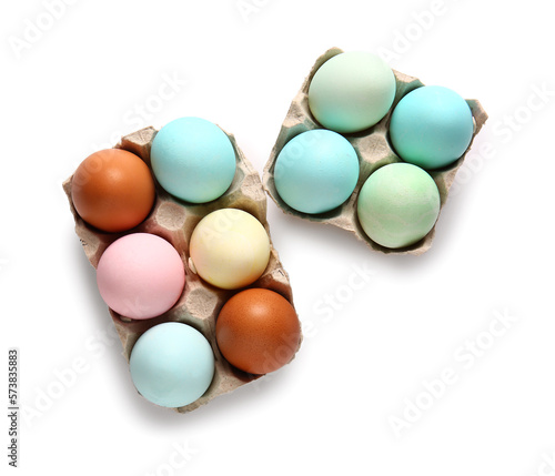 Colorful easter eggs in car...