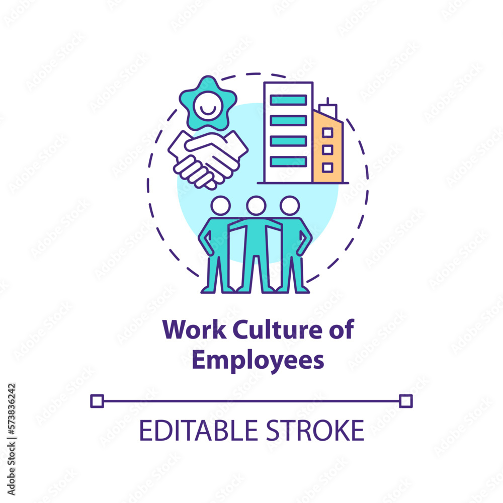 Work culture of employees concept icon. Competitive system. Private sector feature abstract idea thin line illustration. Isolated outline drawing. Editable stroke. Arial, Myriad Pro-Bold fonts used