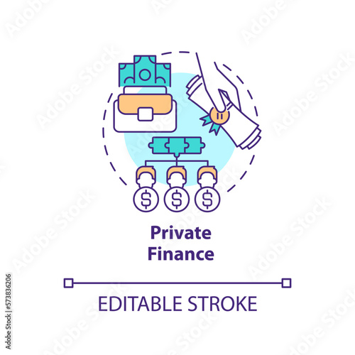 Private finance concept icon. Company capital. Citizen sector feature abstract idea thin line illustration. Isolated outline drawing. Editable stroke. Arial, Myriad Pro-Bold fonts used