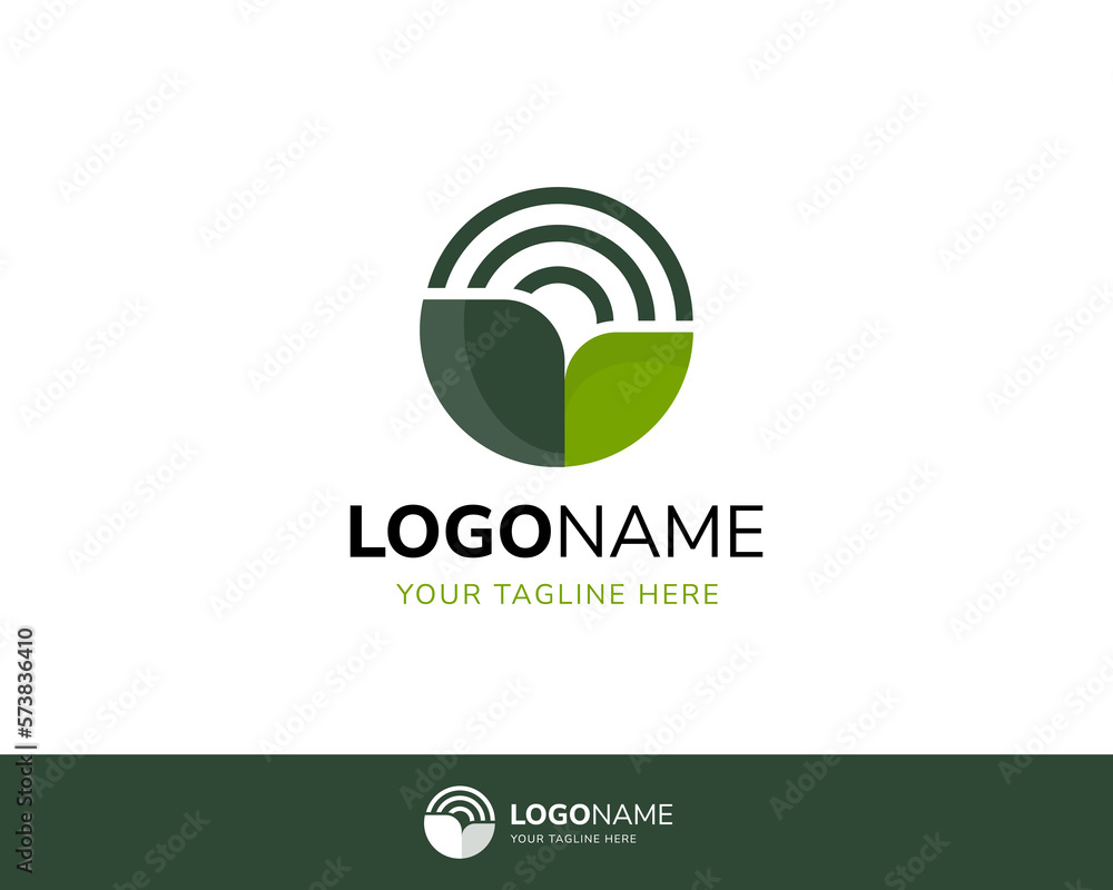 Modern and Minimalist Circle Logo with Two Leaves