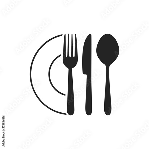 Silhouette of cutlery. fork, knife, spoon. Logotype menu. Vector illustration.
