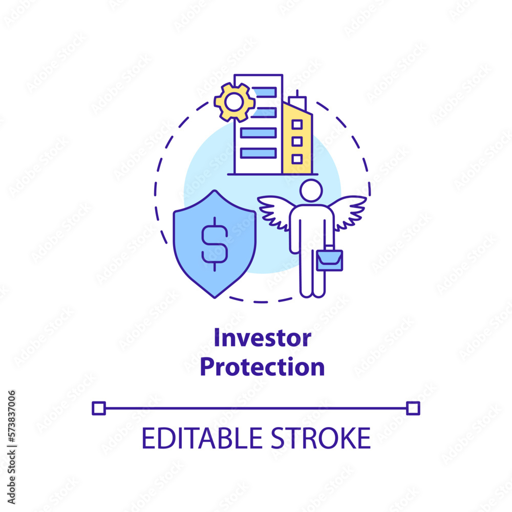 Investor protection concept icon. Financial safety. Private sector regulations abstract idea thin line illustration. Isolated outline drawing. Editable stroke. Arial, Myriad Pro-Bold fonts used
