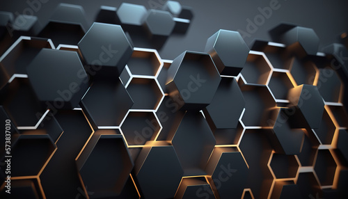 3d black and gold abstract background with hexagons