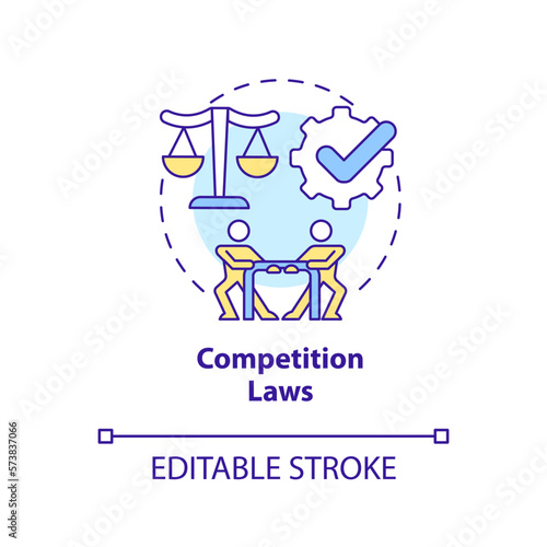 Competition laws concept icon. Business work control. Private sector regulations abstract idea thin line illustration. Isolated outline drawing. Editable stroke. Arial, Myriad Pro-Bold fonts used