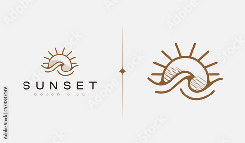 Sunset wave Monoline Logo Template. Universal creative premium symbol. Vector illustration