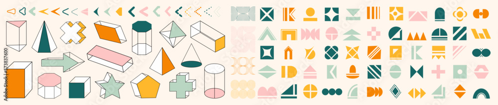Set of 97 simple geometric shapes, arrows, and monoline geometric. Random icon elements. For creating your own patterns and designs. Set of 97 simple geometric shapes, arrows, and monoline geometric. Random icon elements. For creating your own patterns and designs.