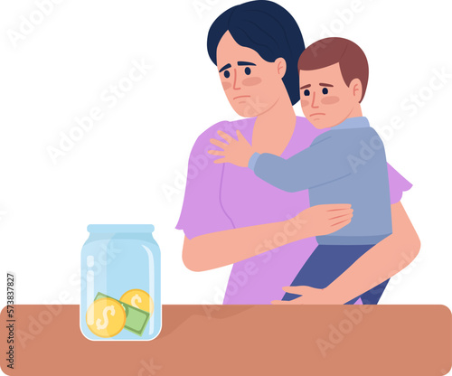 Woman with toddler anxious over financial situation semi flat color vector characters. Editable people on white. Simple cartoon style spot illustration for web graphic design and animation