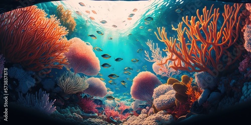Fototapeta Naklejka Na Ścianę i Meble -  Coral reef in the sea, generative ai
