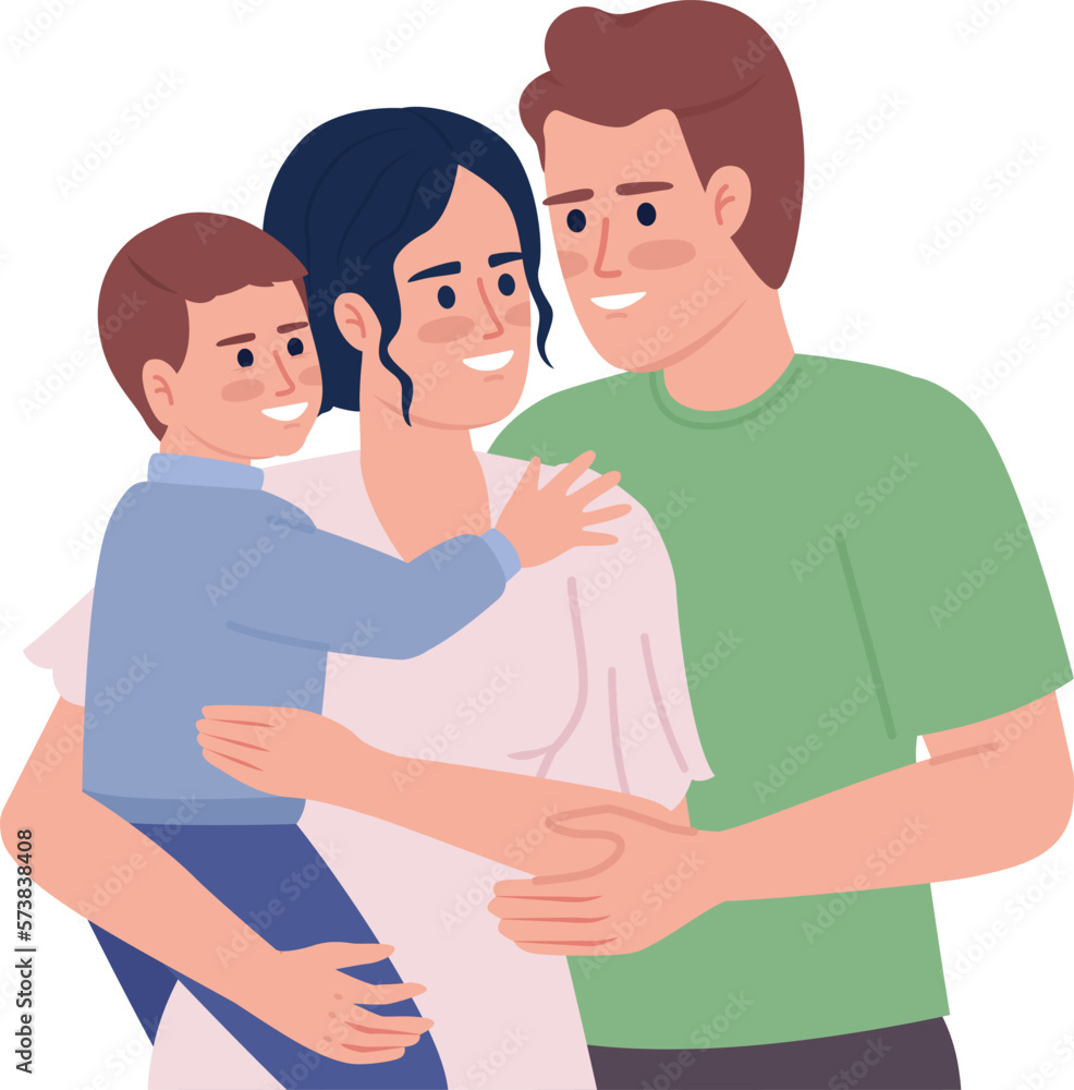 Happy young parents with small boy semi flat color vector characters. Editable figures. Half body people on white. Simple cartoon style spot illustration for web graphic design and animation Happy young parents with small boy semi flat color vector characters. Editable figures. Half body people on white. Simple cartoon style spot illustration for web graphic design and animation