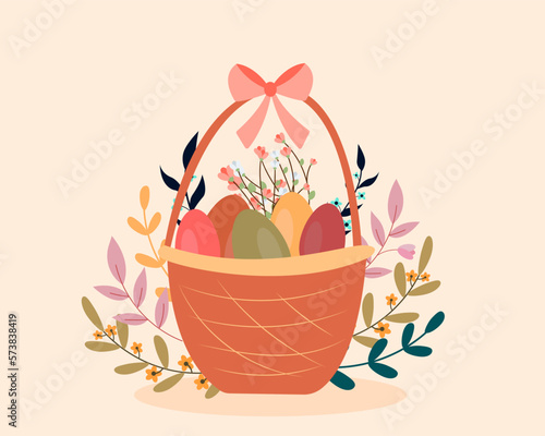 Easter basket with eggs. vector illustrator
