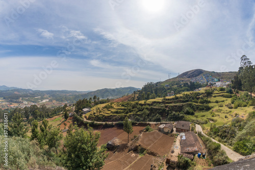 Village in a hill at Nilgiri forest Ooty. Landscape of Ooty Tamil nadu India photo