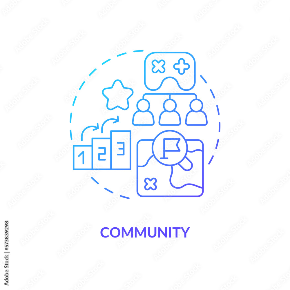 Community blue gradient concept icon. Communication with partners. Game mechanics in gamification abstract idea thin line illustration. Isolated outline drawing. Myriad Pro-Bold font used Community blue gradient concept icon. Communication with partners. Game mechanics in gamification abstract idea thin line illustration. Isolated outline drawing. Myriad Pro-Bold font used