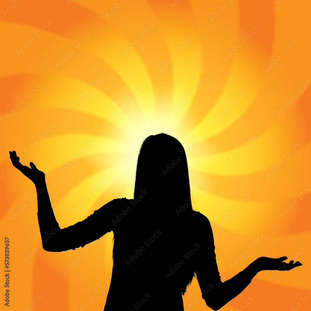 Person silhouette with radial light on color background