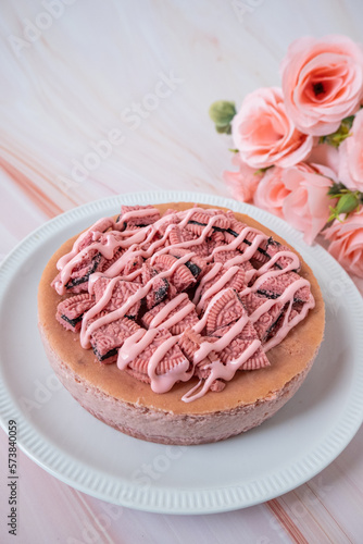 Pink strawberries cheesecake 