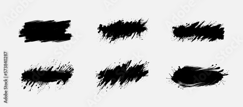 Dirty collection of vector brush strokes, paint splatter. Design elements in grunge style. Rough drawn objects. Dirty distress texture banners. Grungy painted texture. Ink splatters. Brush strokes. 
