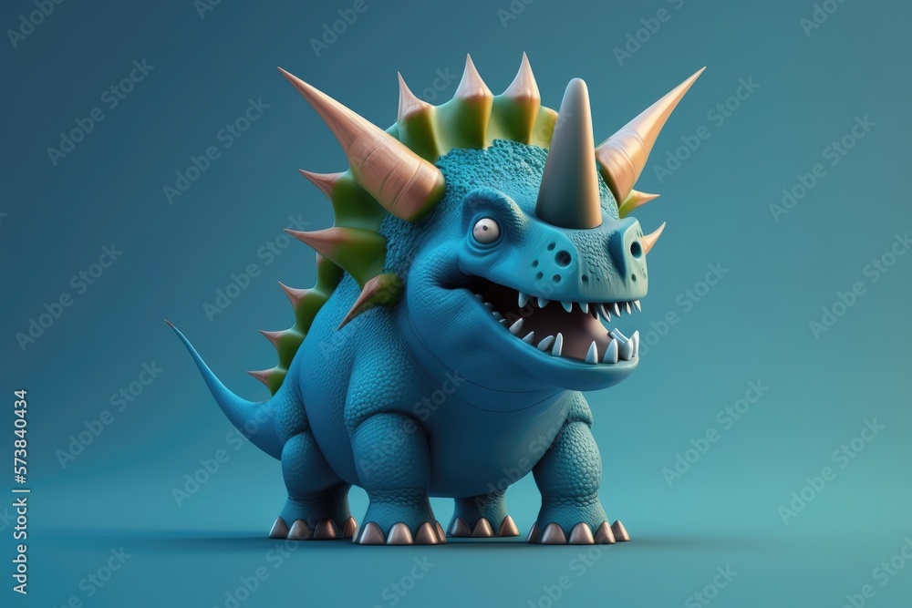 Cute 3D of triceratops character. Generative AI