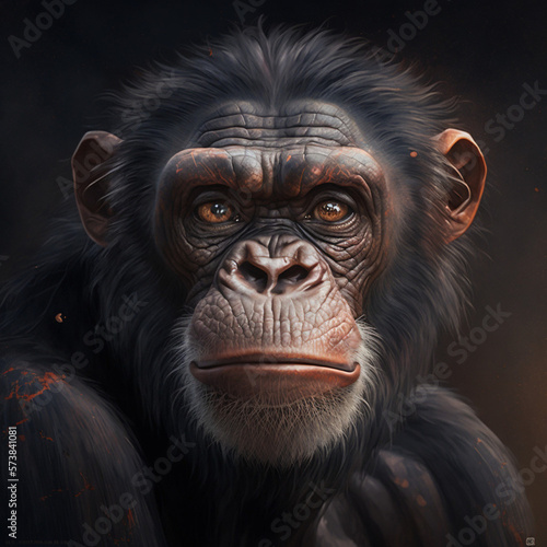 Portrait of a chimpanzee. Generative AI.