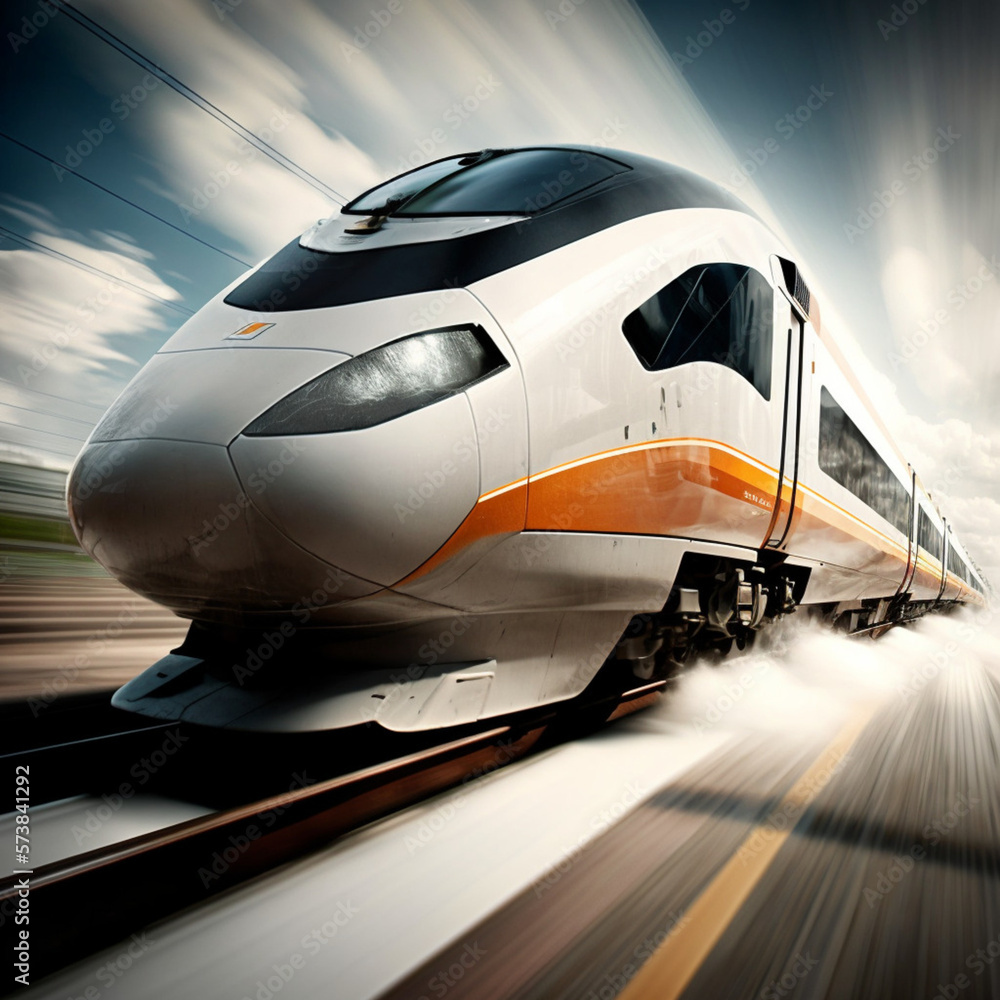 High speed train running. Generative AI. High speed train running. Generative AI.